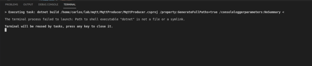 VS Code and dotnet core: fixing 'The terminal shell path "dotnet" is a ...